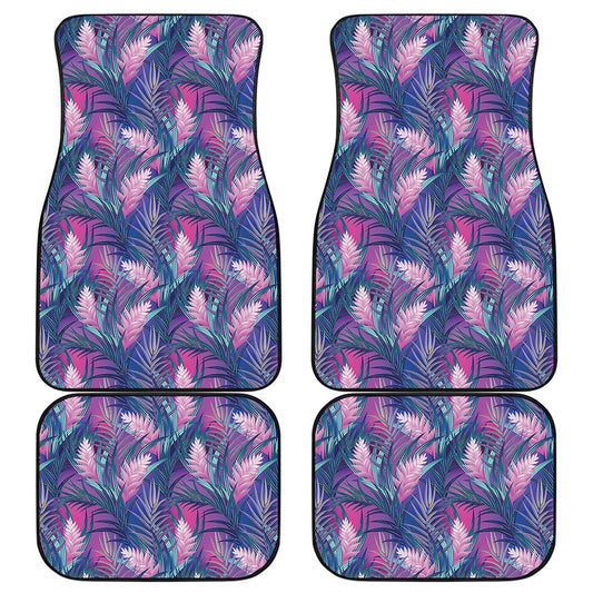 Teal And Pink Tropical Floral Print Front and Back Car Floor Mats