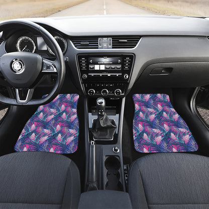 Teal And Pink Tropical Floral Print Front and Back Car Floor Mats