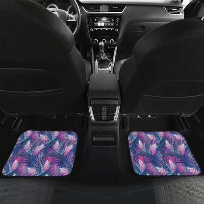 Teal And Pink Tropical Floral Print Front and Back Car Floor Mats