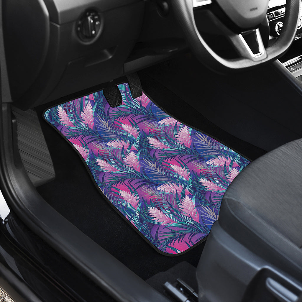 Teal And Pink Tropical Floral Print Front and Back Car Floor Mats