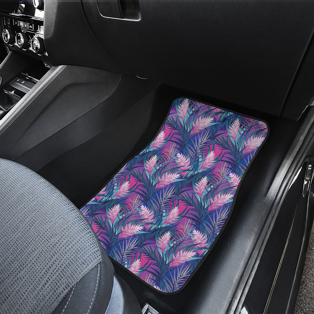 Teal And Pink Tropical Floral Print Front and Back Car Floor Mats