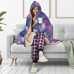 Teal And Pink Tropical Floral Print Hooded Blanket