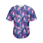 Teal And Pink Tropical Floral Print Men's Baseball Jersey