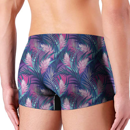 Teal And Pink Tropical Floral Print Men's Boxer Briefs