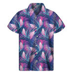 Teal And Pink Tropical Floral Print Men's Short Sleeve Shirt