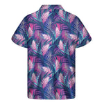 Teal And Pink Tropical Floral Print Men's Short Sleeve Shirt