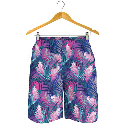 Teal And Pink Tropical Floral Print Men's Shorts