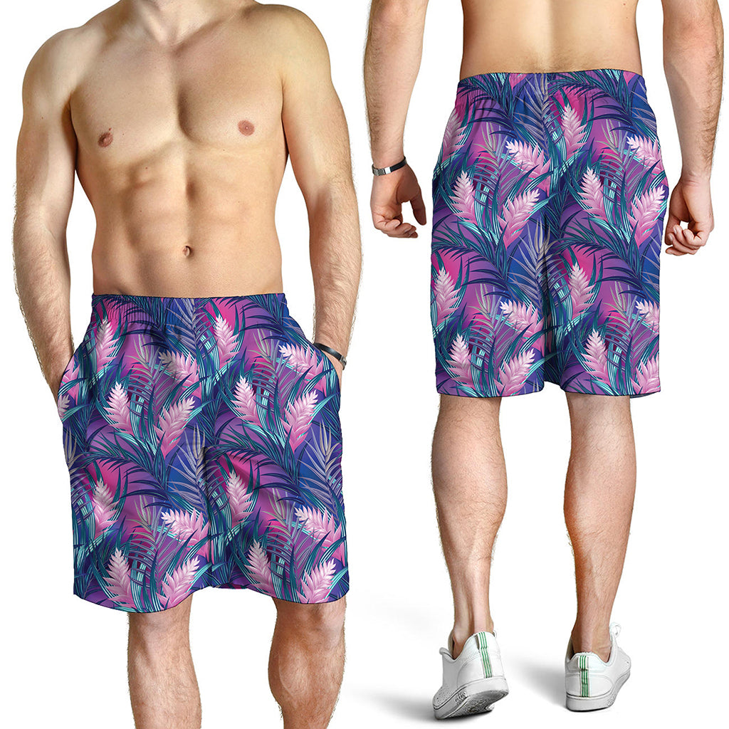 Teal And Pink Tropical Floral Print Men's Shorts