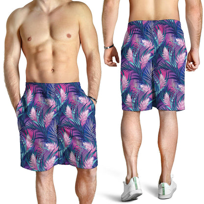 Teal And Pink Tropical Floral Print Men's Shorts