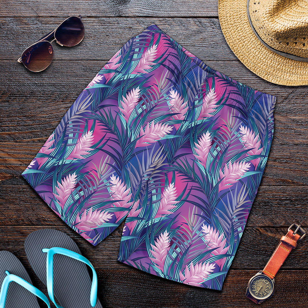 Teal And Pink Tropical Floral Print Men's Shorts