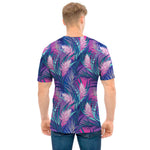 Teal And Pink Tropical Floral Print Men's T-Shirt