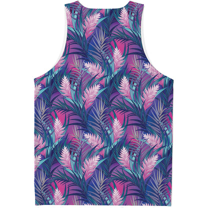 Teal And Pink Tropical Floral Print Men's Tank Top