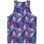 Teal And Pink Tropical Floral Print Men's Tank Top