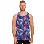 Teal And Pink Tropical Floral Print Men's Tank Top