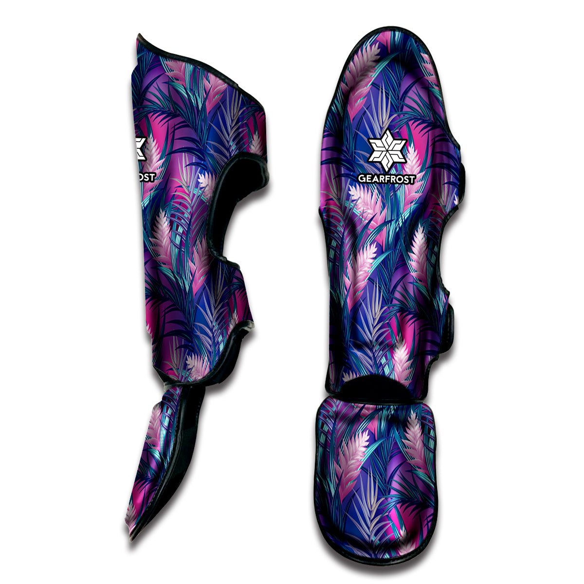 Teal And Pink Tropical Floral Print Muay Thai Shin Guard
