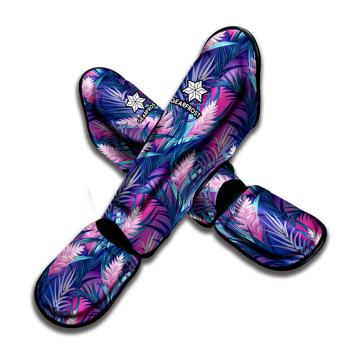 Teal And Pink Tropical Floral Print Muay Thai Shin Guard