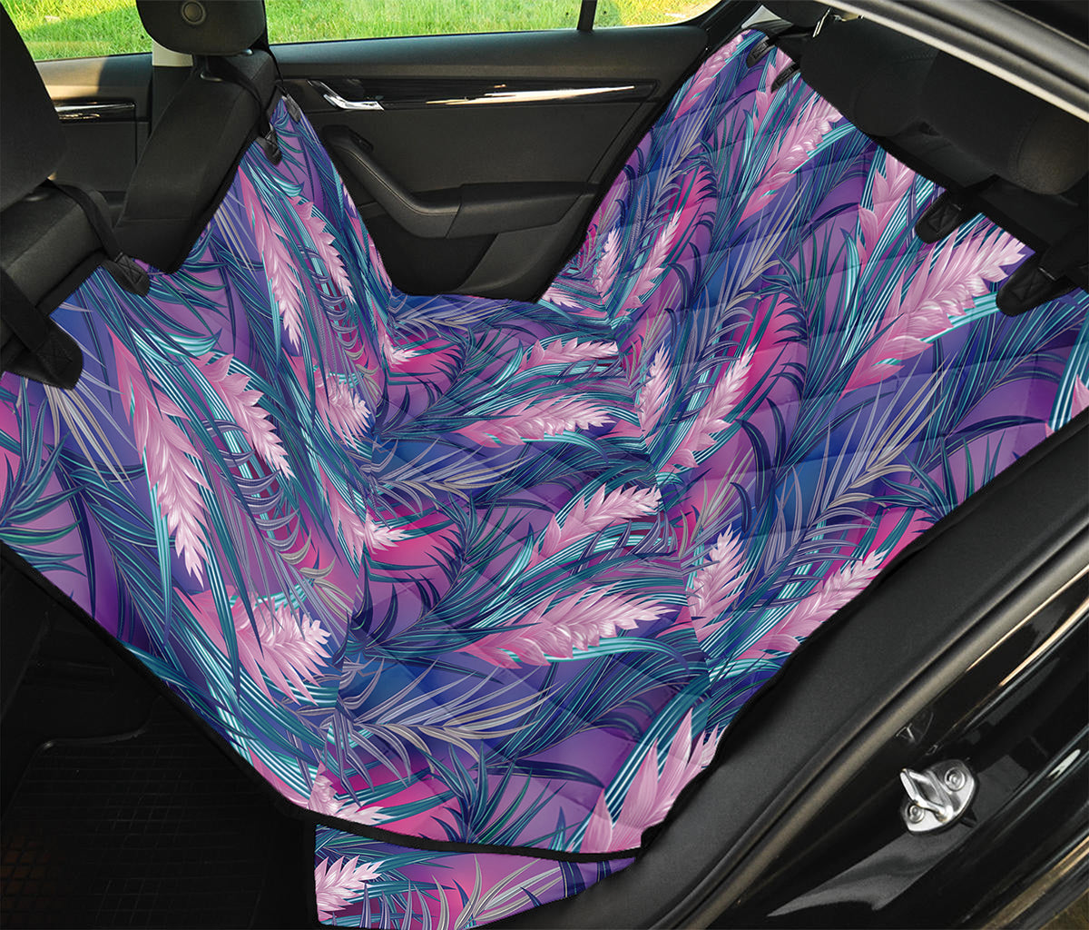 Teal And Pink Tropical Floral Print Pet Car Back Seat Cover