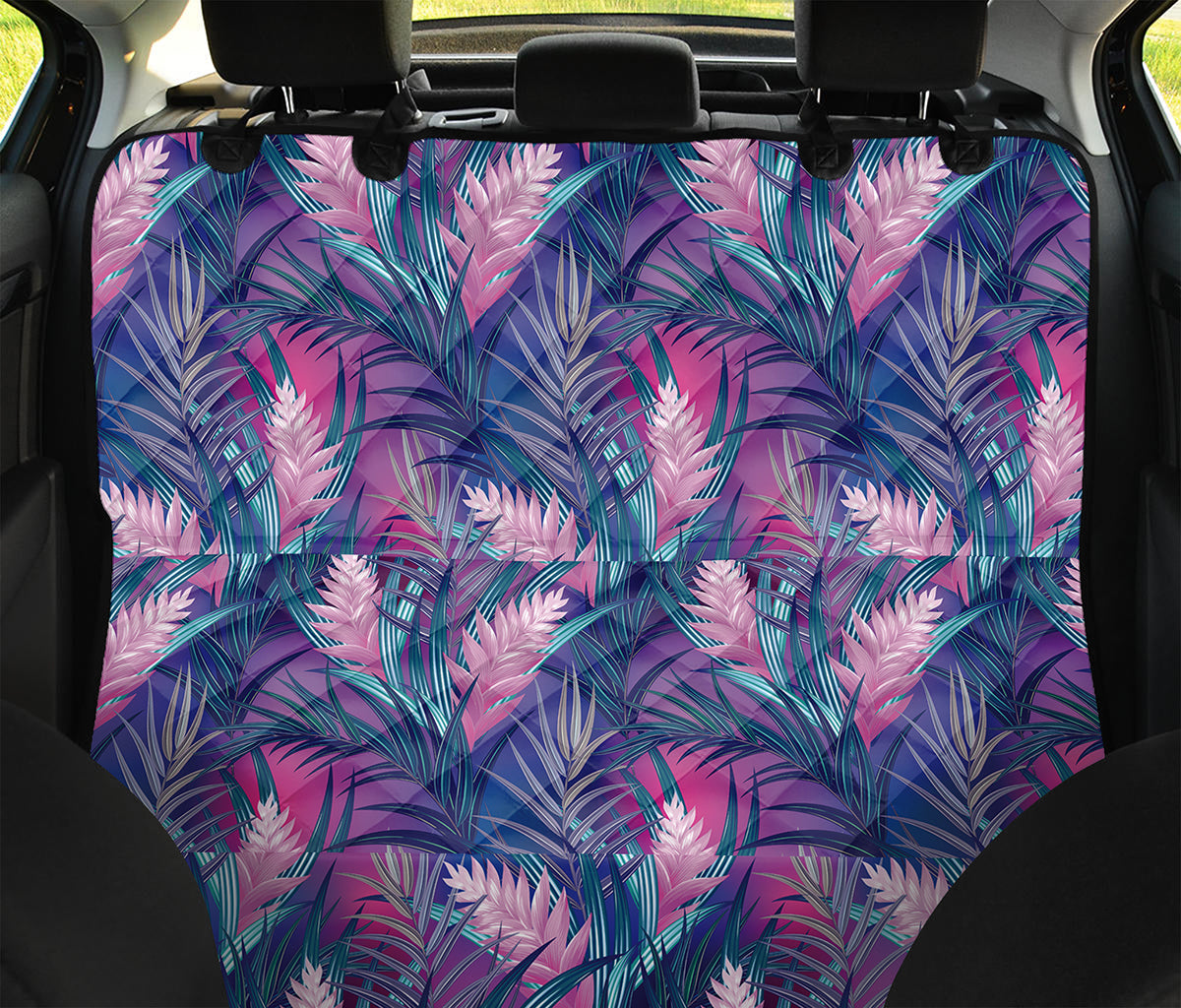 Teal And Pink Tropical Floral Print Pet Car Back Seat Cover