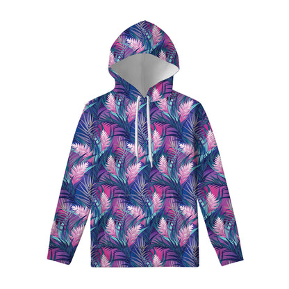 Teal And Pink Tropical Floral Print Pullover Hoodie