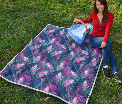 Teal And Pink Tropical Floral Print Quilt