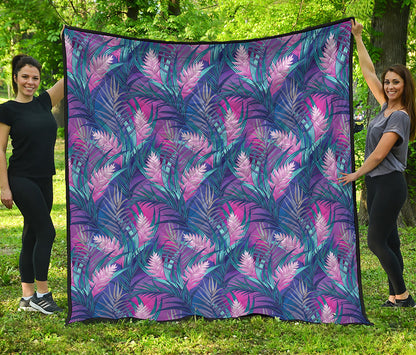 Teal And Pink Tropical Floral Print Quilt