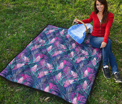 Teal And Pink Tropical Floral Print Quilt