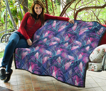 Teal And Pink Tropical Floral Print Quilt