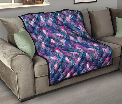 Teal And Pink Tropical Floral Print Quilt