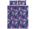 Teal And Pink Tropical Floral Print Quilt Bed Set