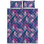 Teal And Pink Tropical Floral Print Quilt Bed Set