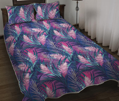 Teal And Pink Tropical Floral Print Quilt Bed Set