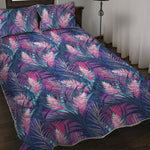 Teal And Pink Tropical Floral Print Quilt Bed Set
