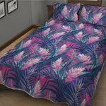 Teal And Pink Tropical Floral Print Quilt Bed Set