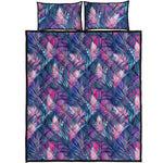 Teal And Pink Tropical Floral Print Quilt Bed Set