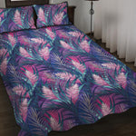 Teal And Pink Tropical Floral Print Quilt Bed Set