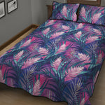 Teal And Pink Tropical Floral Print Quilt Bed Set