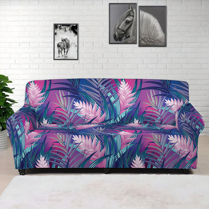 Teal And Pink Tropical Floral Print Sofa Cover
