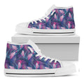 Teal And Pink Tropical Floral Print White High Top Sneakers
