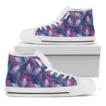 Teal And Pink Tropical Floral Print White High Top Shoes