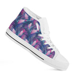 Teal And Pink Tropical Floral Print White High Top Shoes