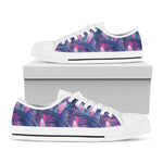Teal And Pink Tropical Floral Print White Low Top Shoes