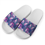 Teal And Pink Tropical Floral Print White Slide Sandals
