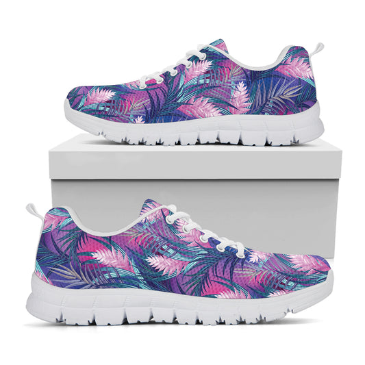 Teal And Pink Tropical Floral Print White Sneakers