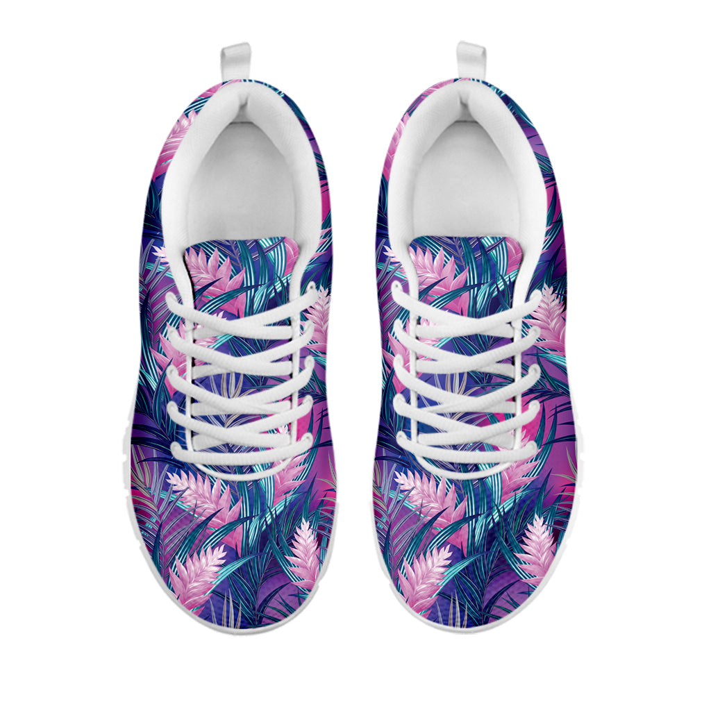 Teal And Pink Tropical Floral Print White Sneakers
