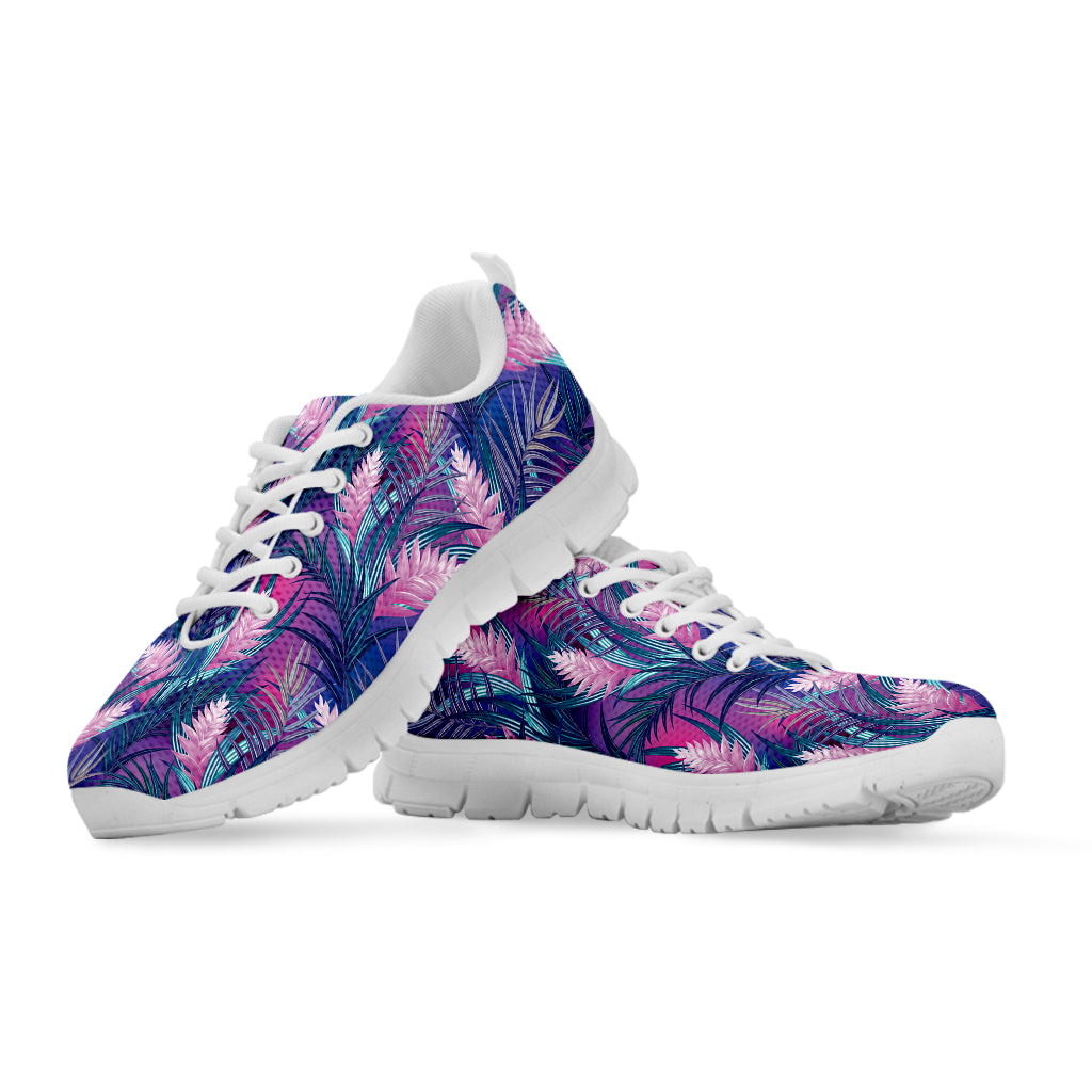 Teal And Pink Tropical Floral Print White Sneakers