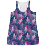 Teal And Pink Tropical Floral Print Women's Racerback Tank Top