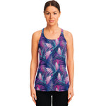 Teal And Pink Tropical Floral Print Women's Racerback Tank Top