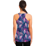 Teal And Pink Tropical Floral Print Women's Racerback Tank Top