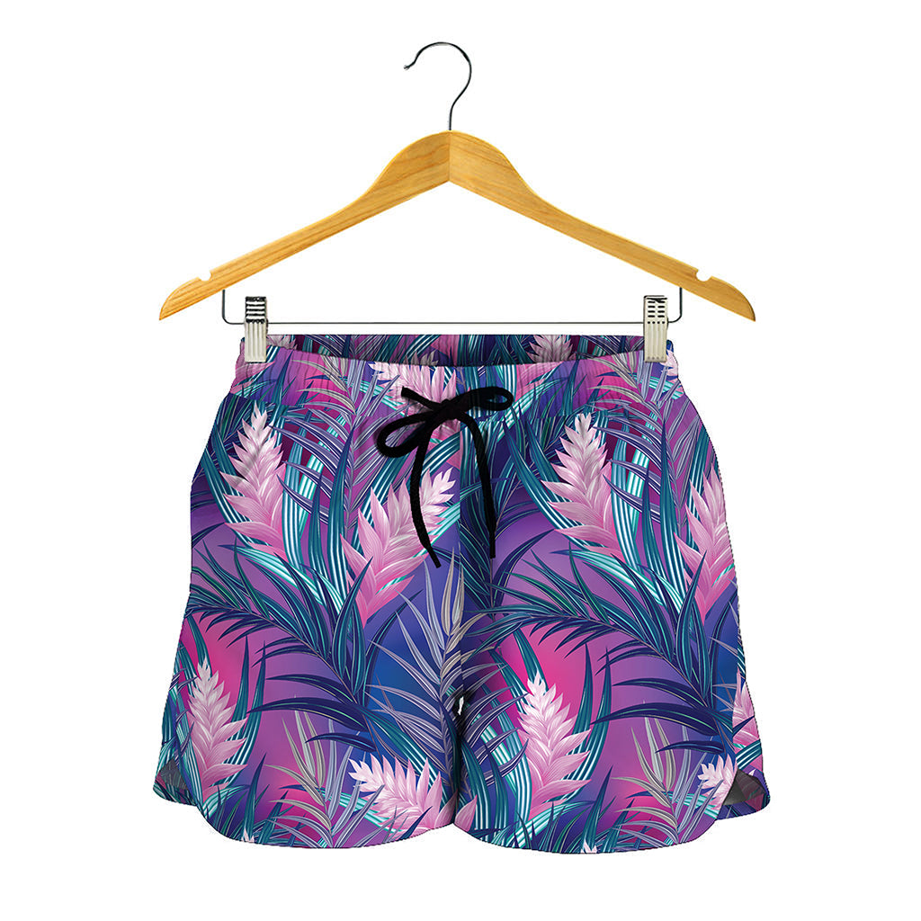 Teal And Pink Tropical Floral Print Women's Shorts