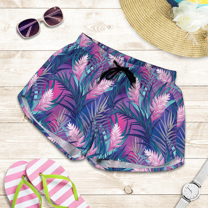 Teal And Pink Tropical Floral Print Women's Shorts